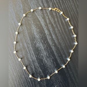 🤍Delicate Gold Beaded Station Necklace with pearl white beads